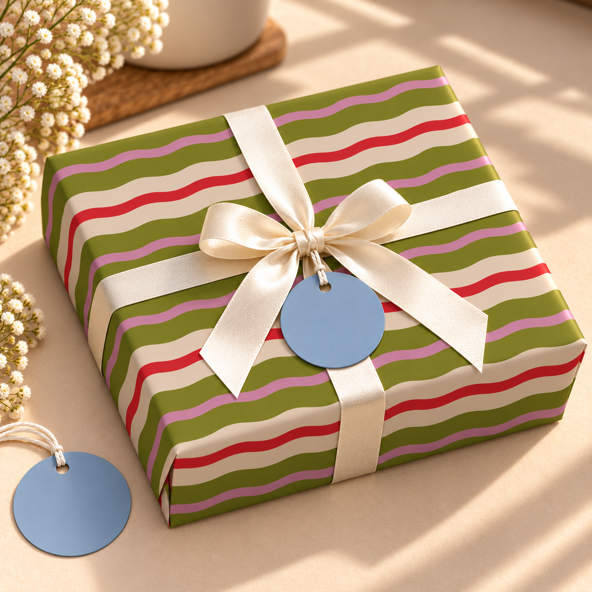 Pack of 2 Playful Stripes Design 50 x 70 cm Gift Wrap Sheets with 2 Tags - Christmas Birthdays Kids Party Holiday Gifting