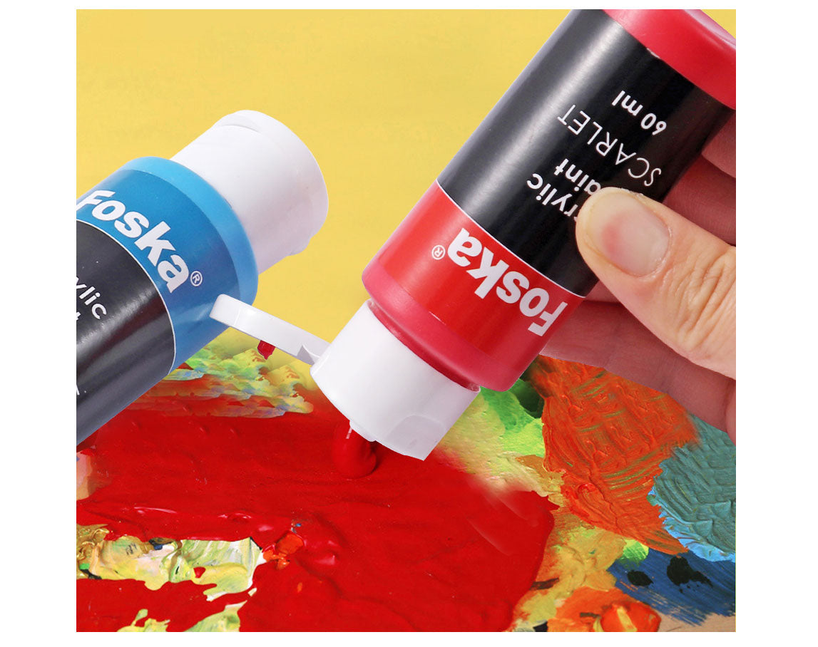 Pack of 12 Assorted Colour 60ml Acrylic Colour Paint Pots