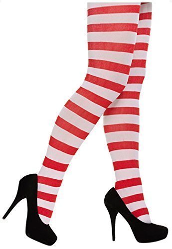 White And Red Tights - Fancy Dress Santa Clause Accessory Christmas