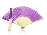 Purple Fabric Hand Held Bamboo Wooden Fan