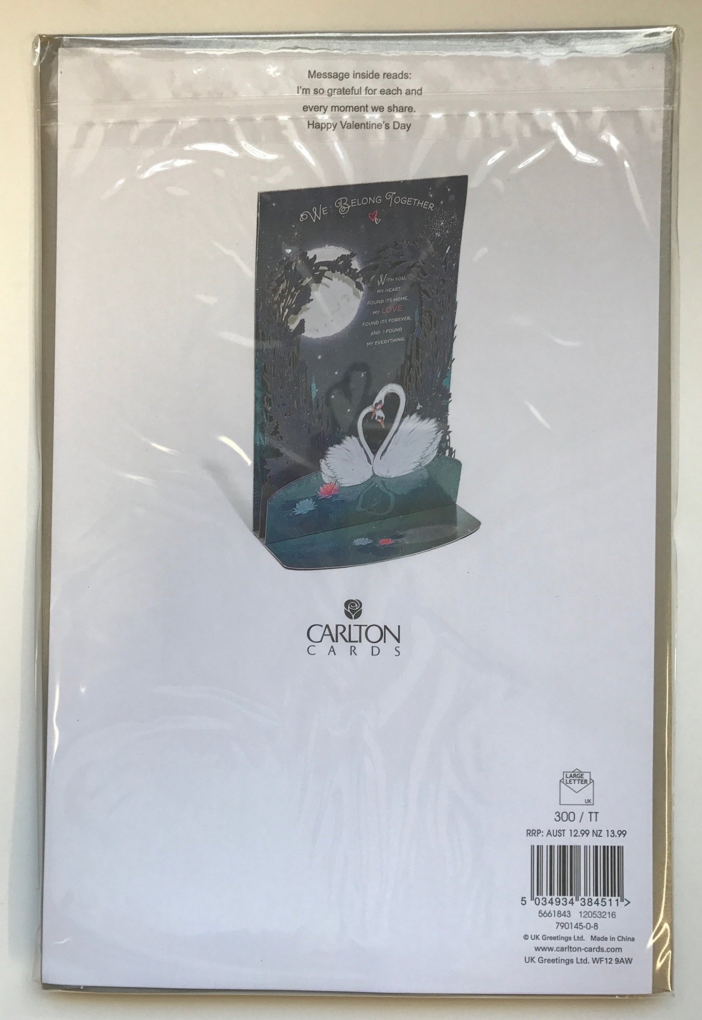 One I Love Swan Couple In Night Lovely Verse Luxury Pop Up Valentine's Day Card 