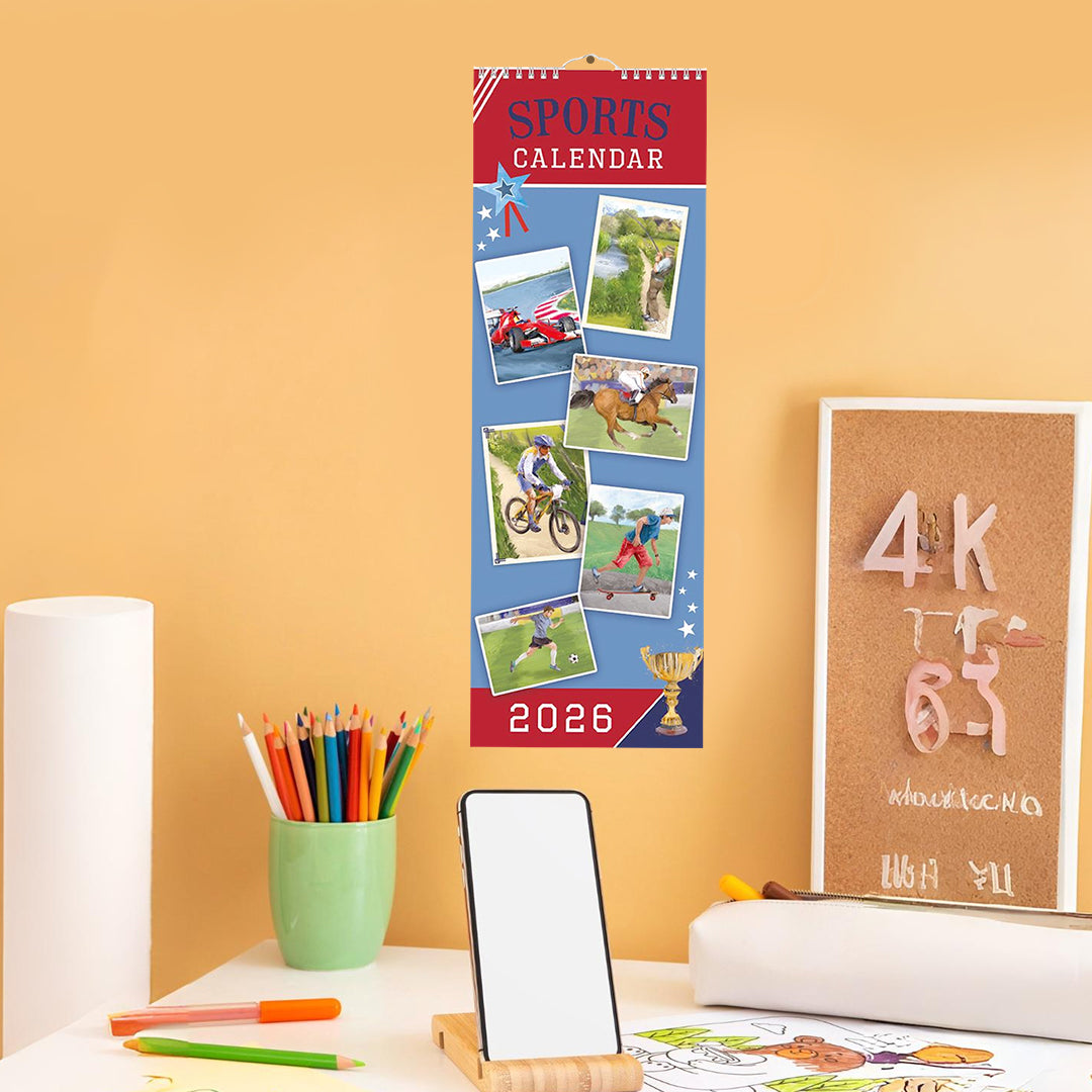Slim Month To View Calendar 2026 – Sports – 143mm x 417mm
