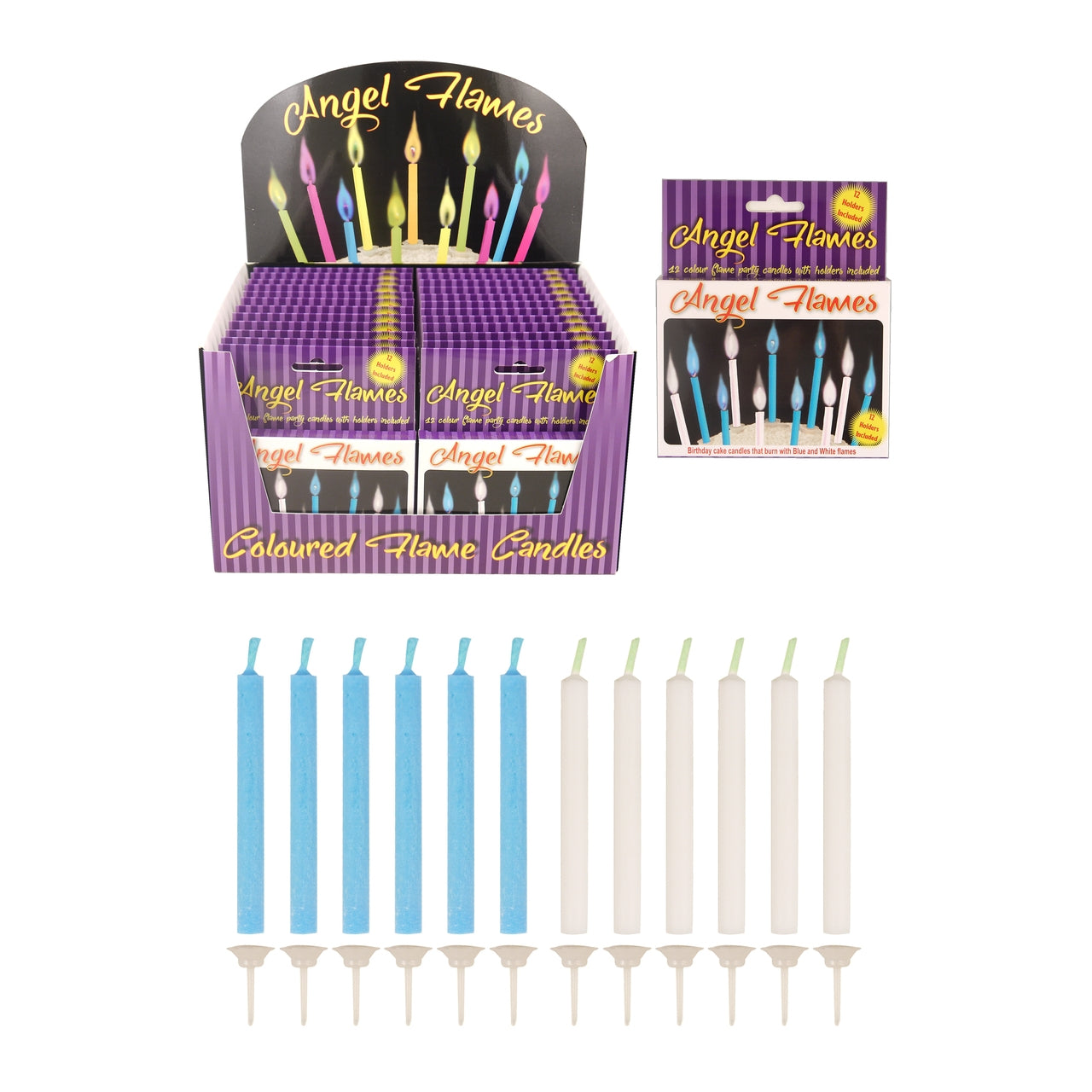 Pack of 12 Blue and White Colour Angel Flames Candles for Boys Birthday