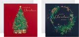 Xmas Tree & Wreath Artwork 16 Pack 2 Designs Charity Christmas Cards
