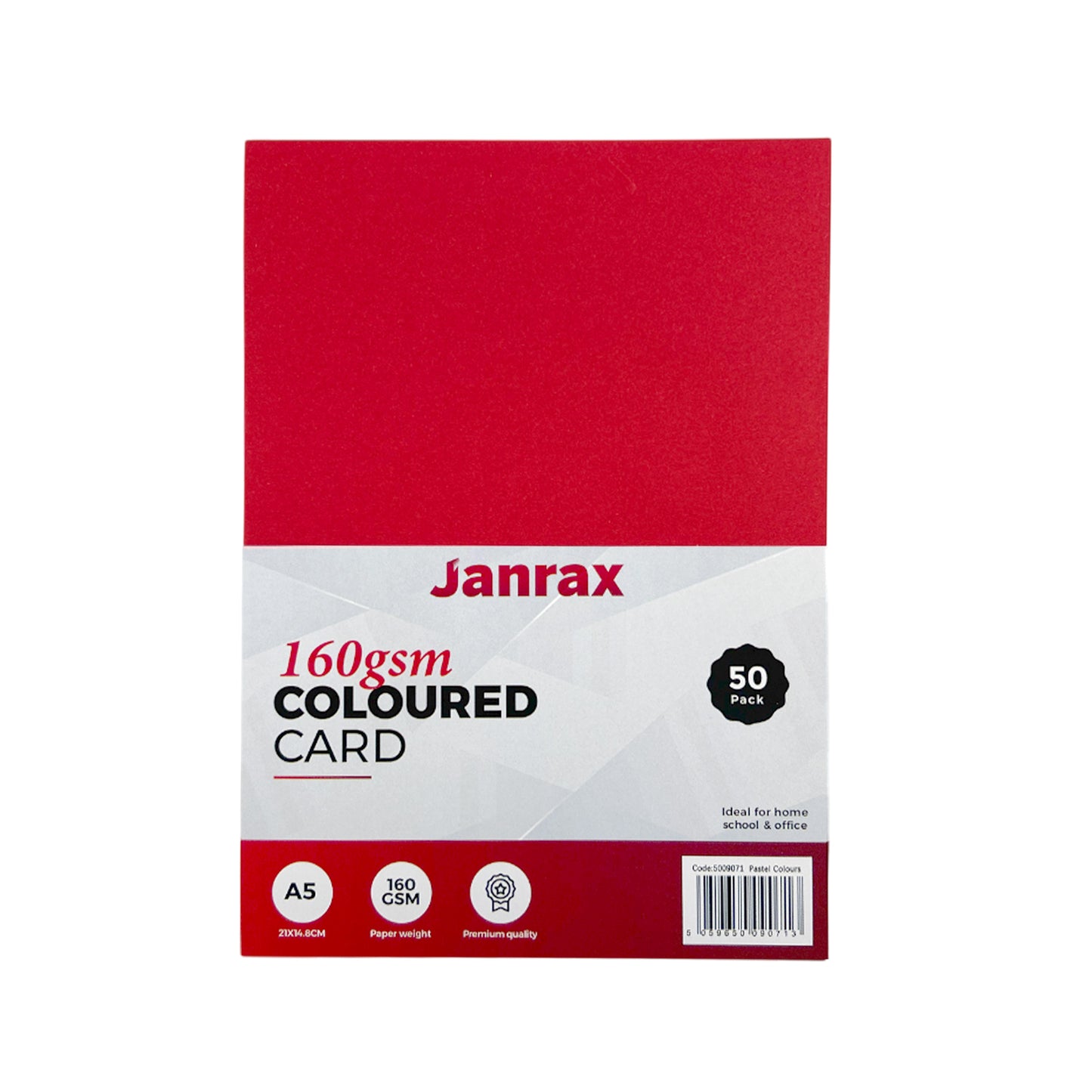 Pack of 50 A5 Assorted Primary Coloured Card 160gsm Sheets