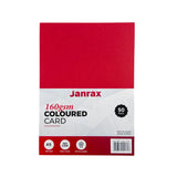Pack of 50 A5 Assorted Primary Coloured Card 160gsm Sheets