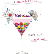 Cocktails Hand-Finished Buttons Embellished Birthday Card For Her