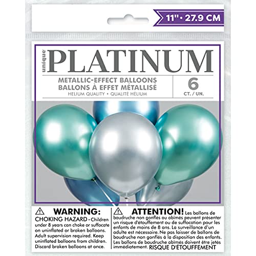 Pack of 6 Assorted Blue, Green & Silver Platinum 11" Latex Balloons