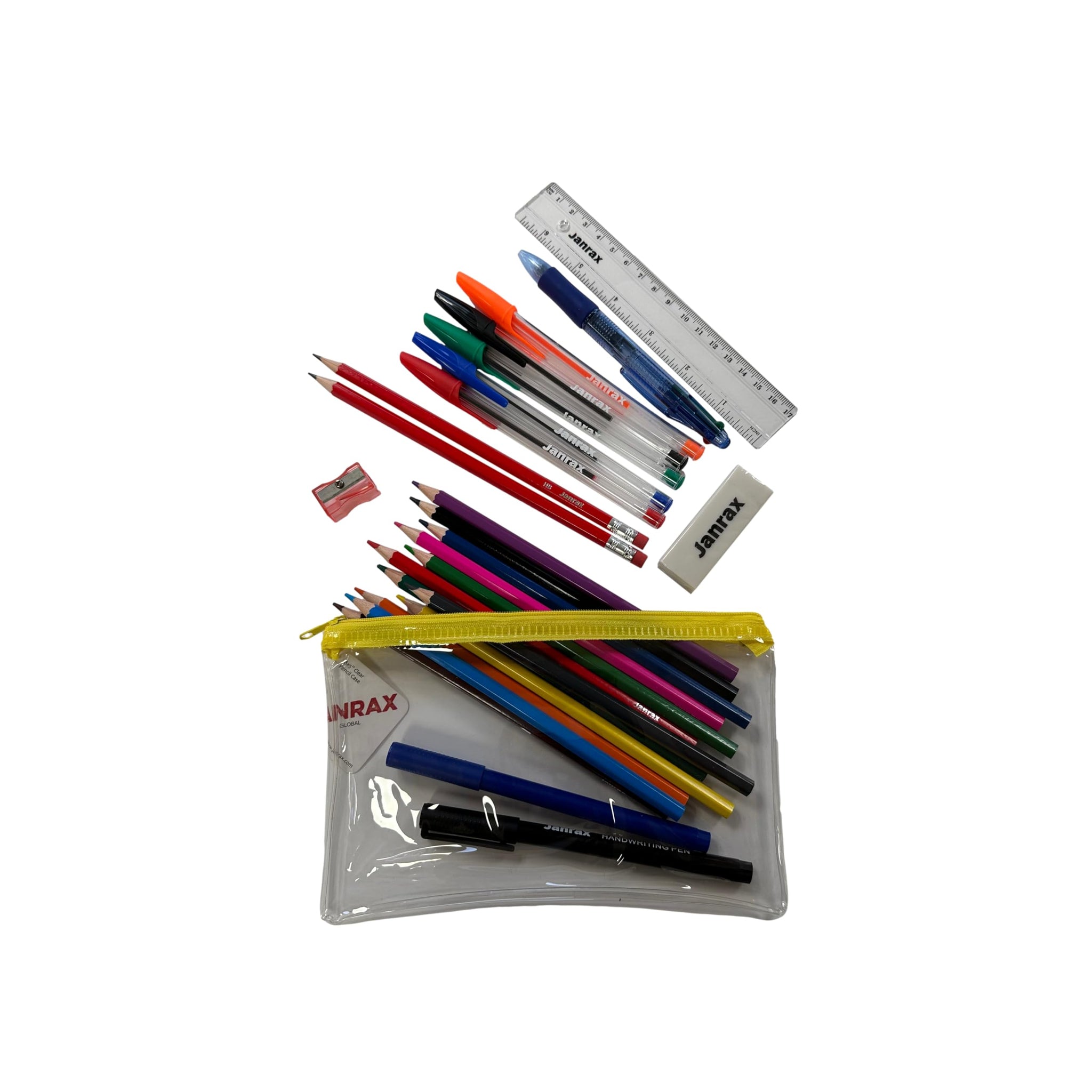 Stationery Filled Yellow Zip 8x5" Pencil Case with Colouring Pencils