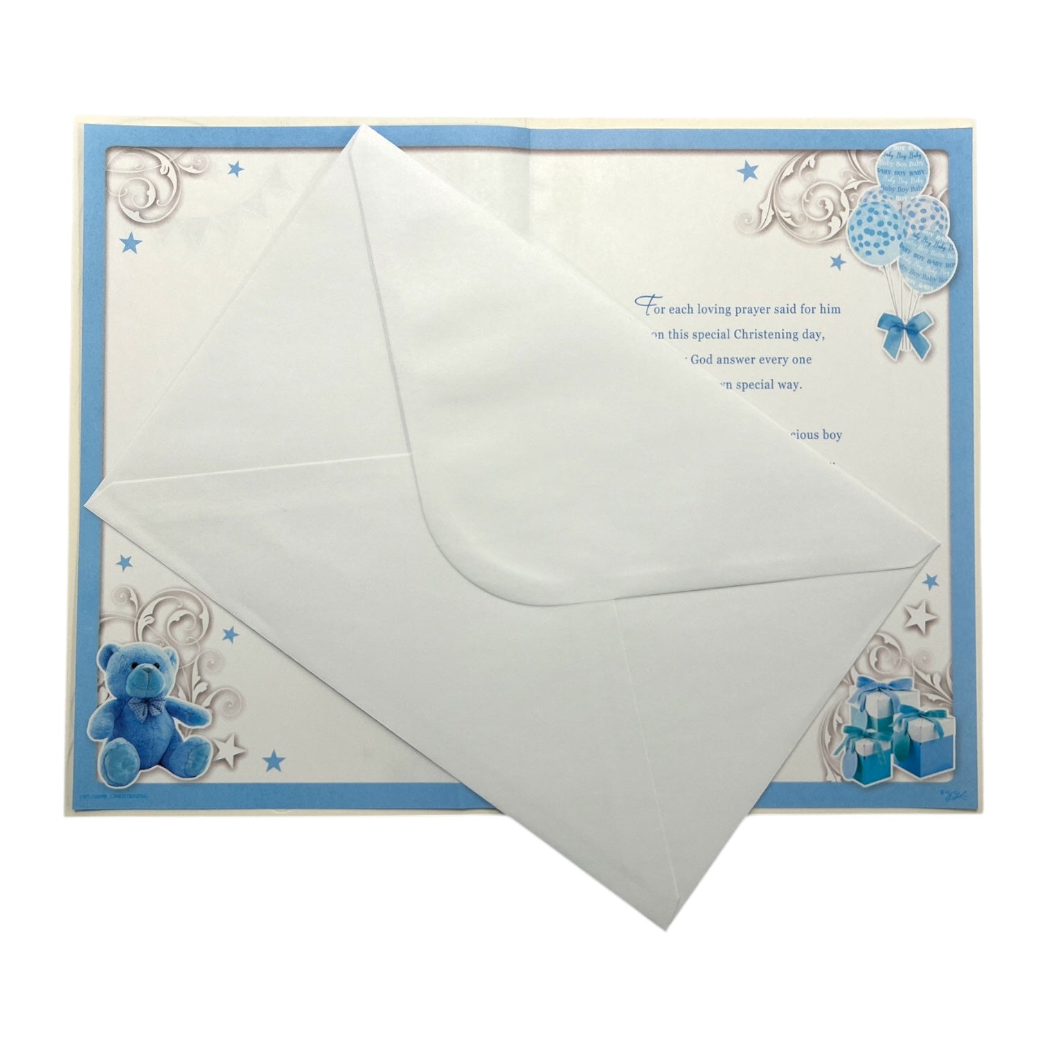 Blue Balloons And Teddy Design Baby Girl Christening Day Opacity Card