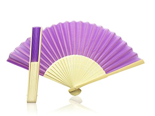 Purple Fabric Hand Held Bamboo Wooden Fan