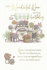Wonderful Nan Birthday Card Floral Garden Cart Design 