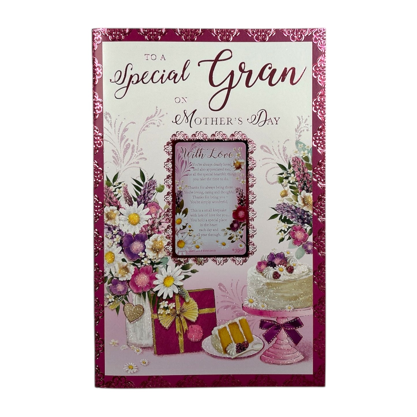 Gran Cake And Flowers Design Mother's Day Card with keepsakes