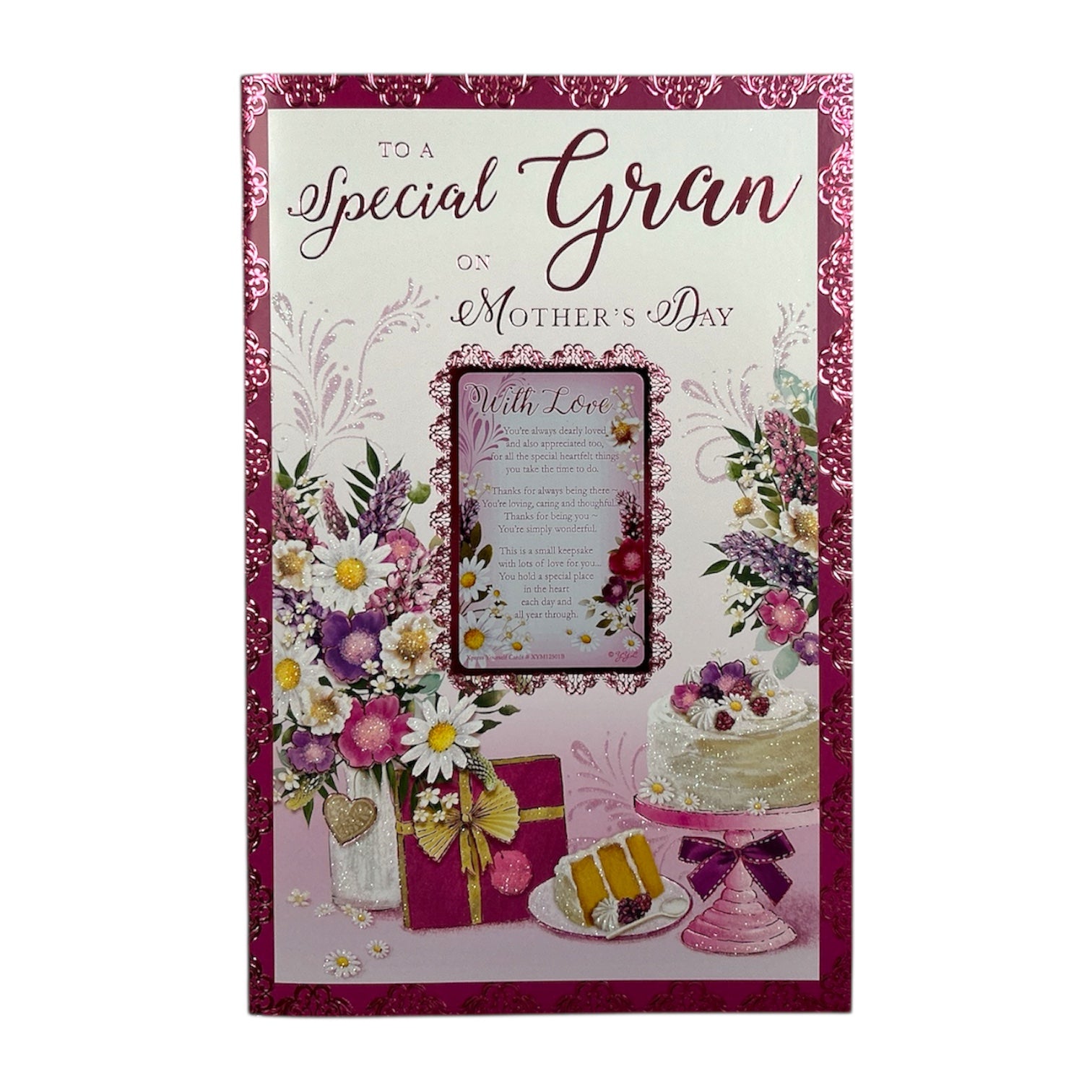 Gran Cake And Flowers Design Mother's Day Card with keepsakes
