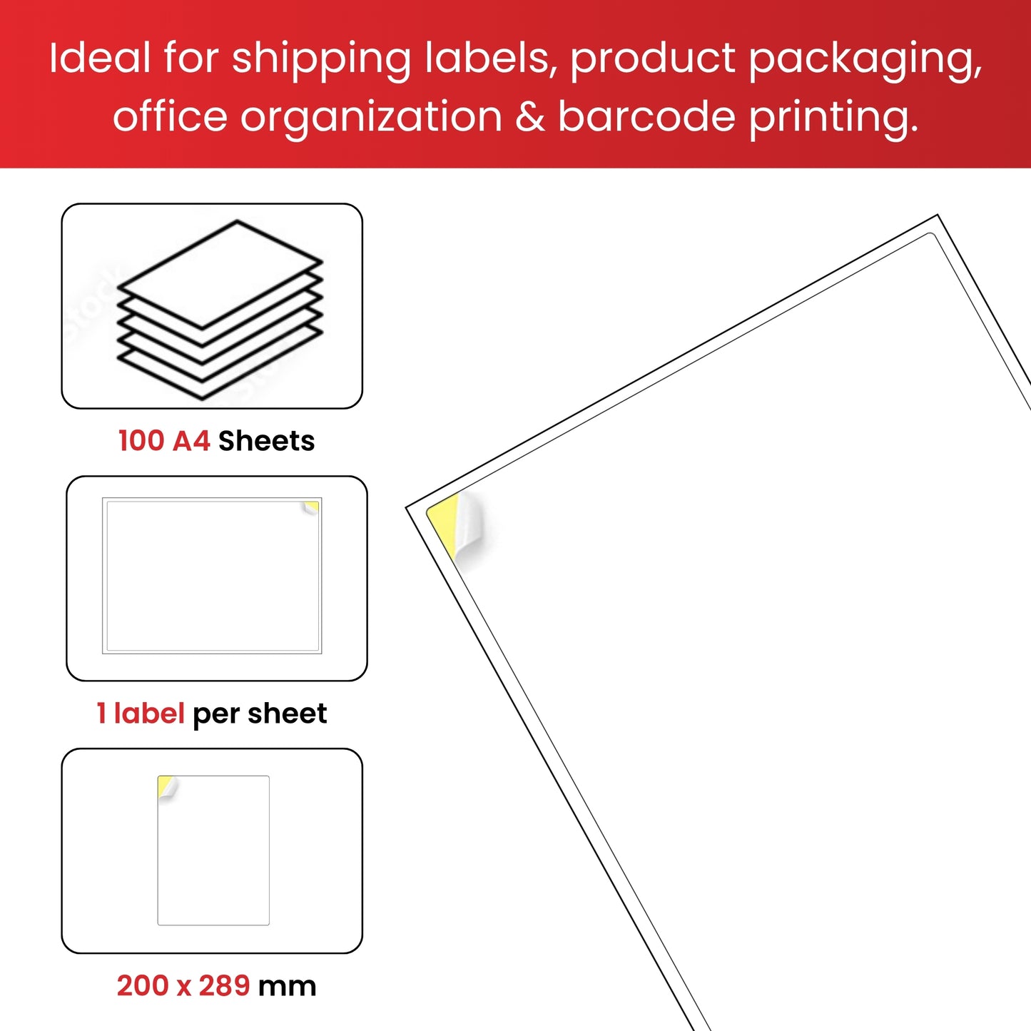 Pack of 100 White 200x289mm Self Adhesive Labels (1 Label per A4 Sheet)