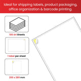 Pack of 100 White 200x289mm Self Adhesive Labels (1 Label per A4 Sheet)