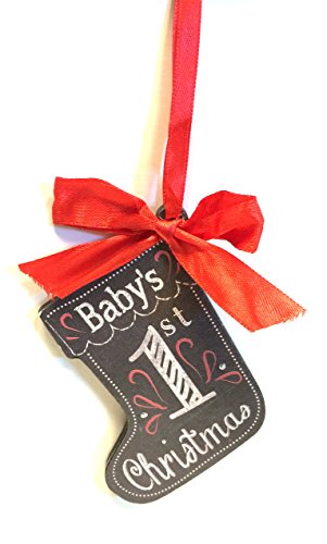 Baby's 1st ChristmasnTree Decoration-Stocking Shape In A Chalkboard Plaque Style