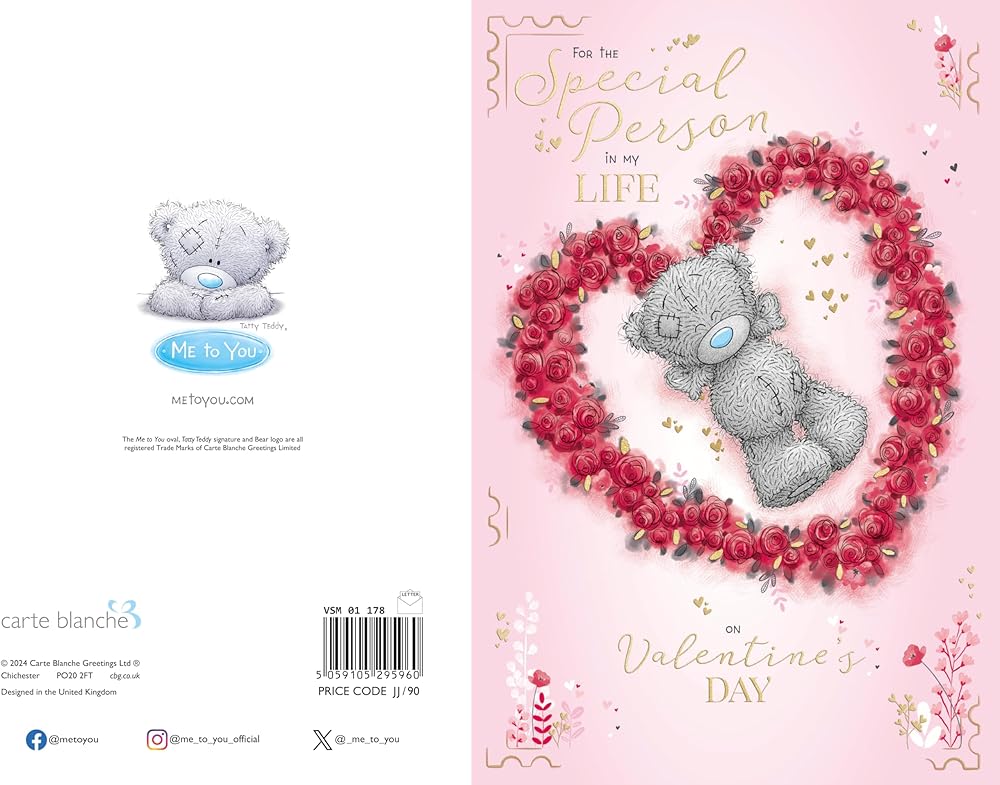 Bear Lying In Heart Shape Of Flower Special Person In My Life Valentine's Day Card {DC}