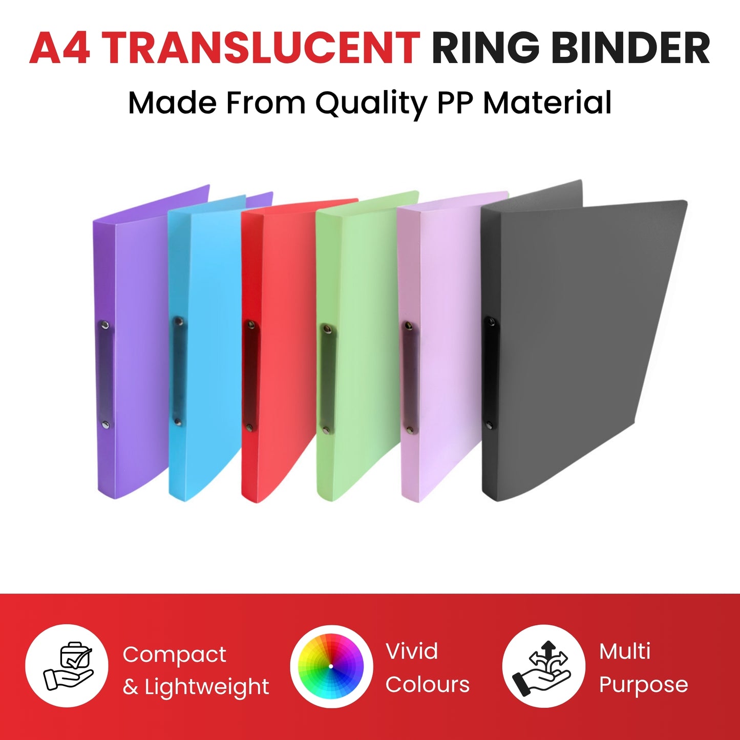 A4 Slim Red Translucent Ringbinder