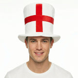 England St. George’s Cross Top Hat - White Red Cross Fancy Dress Party Accessory for Football Sports Events Celebrations Costume