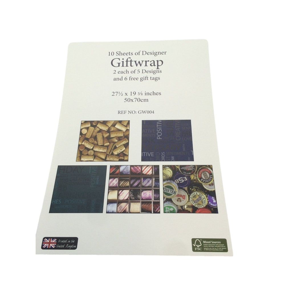 10 Sheets of Luxury 'Unique Design' Gift Wrapping Paper and Tags - Birthday, Christmas, Father's Day, Congratulations Wrap etc