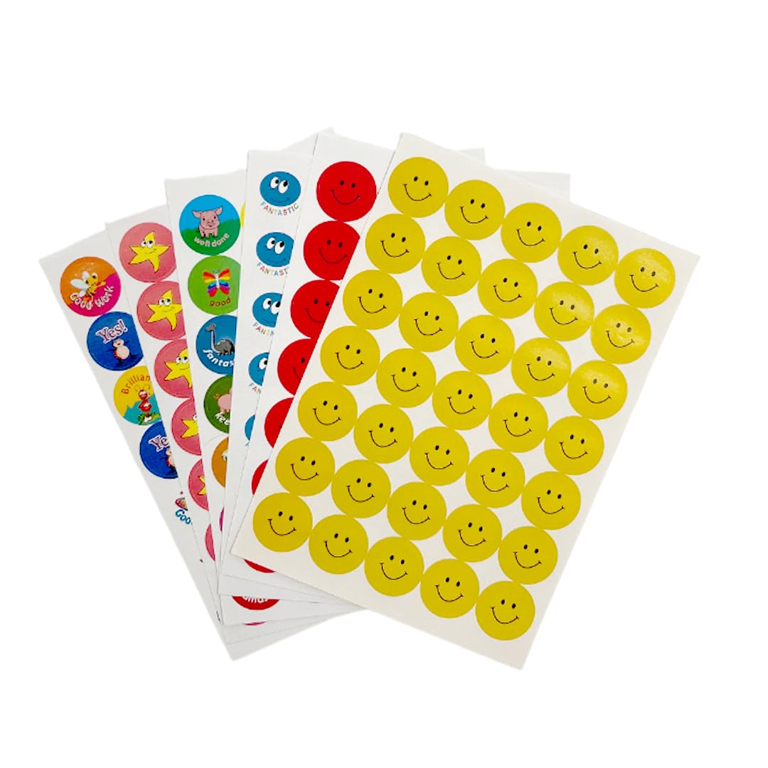 Pack of 420 Motivational Assorted Merit Award Face 24mm Self-Adhesive Labels