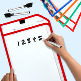 Red Edge Clear Dry Erase Write and Wipe Reusable Sleeve Pocket