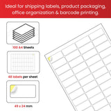 Pack of 4800 White 49x24mm Self Adhesive Labels (48 Labels per A4 Sheet)