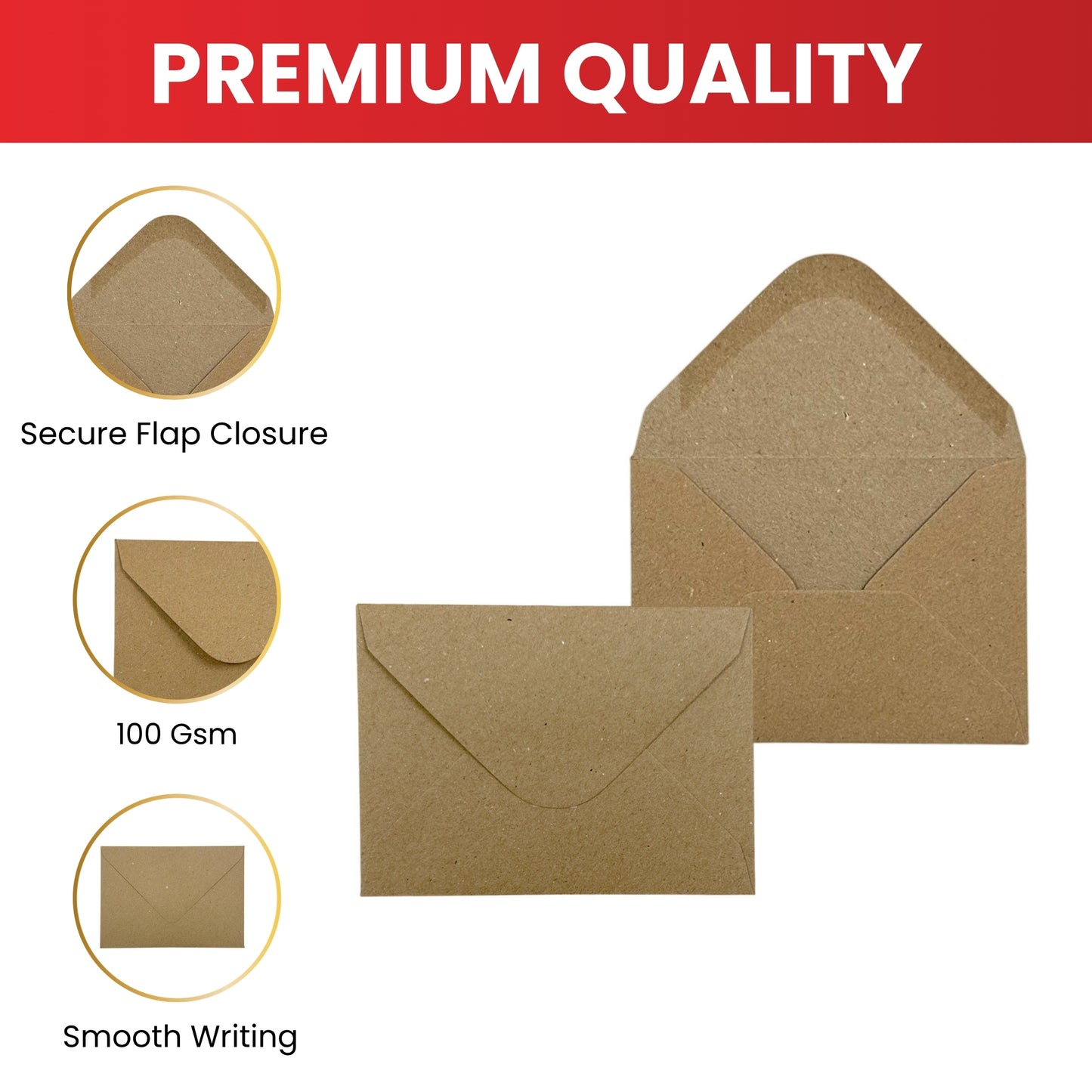 Pack of 50 Eco Kraft Recycled 110gsm 130x130mm Gummed Envelopes