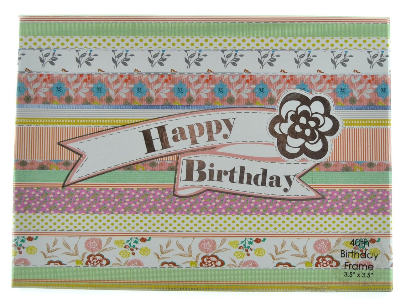 Patchwork Collection 19cm Wooden Picture Frame - Happy 40th Birthday