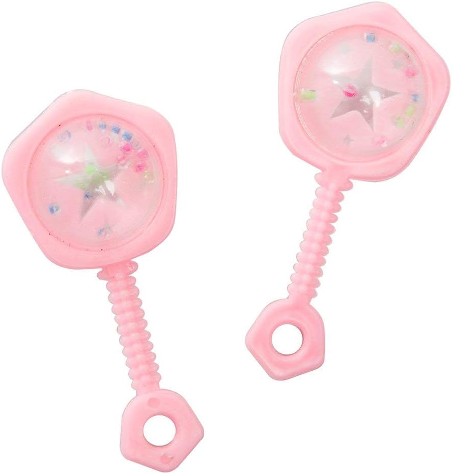 Pack of 6 2.5" Pink Baby Rattles For Baby Shower Favors