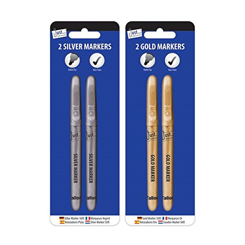 Pack of 2 Bullet Tip Metallic Gold Markers Pens