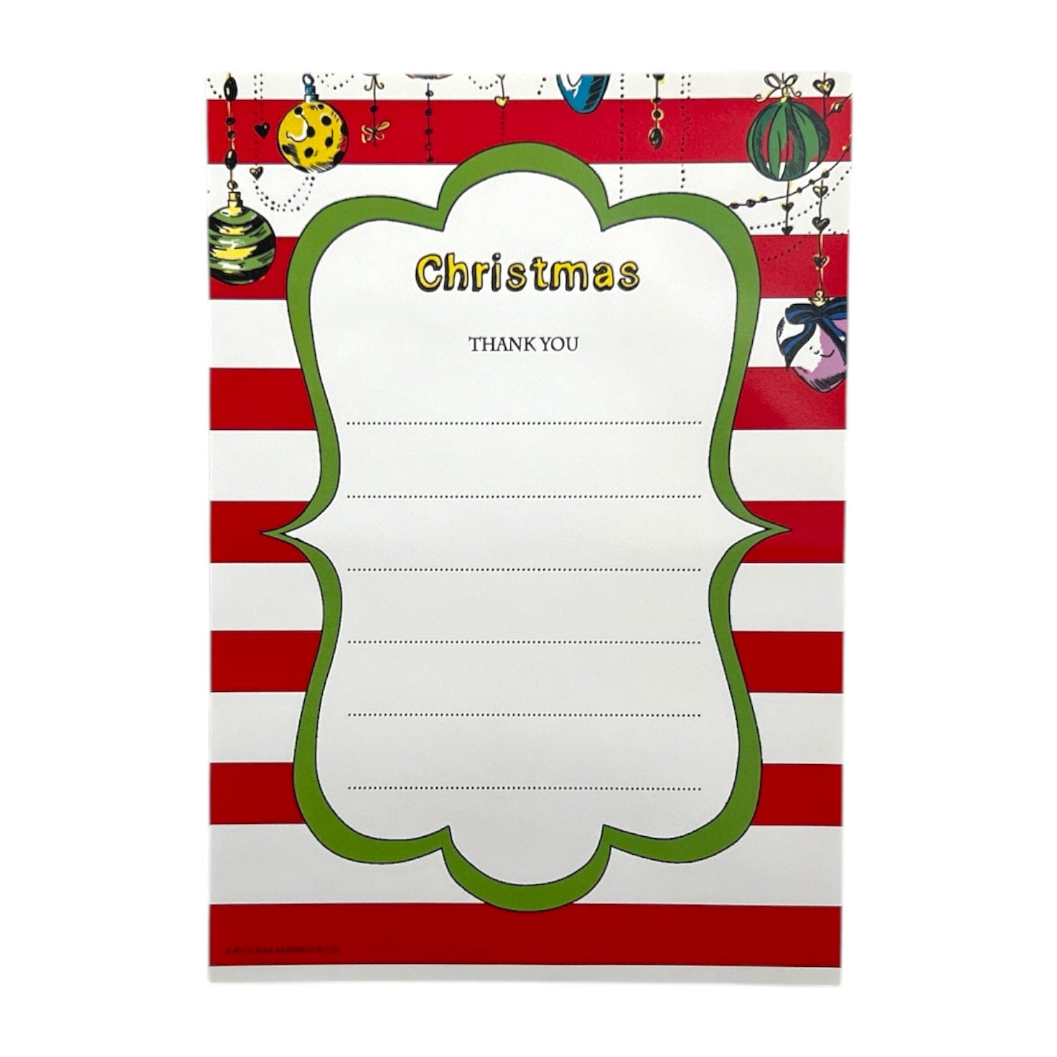 Pack of 20 Christmas Baubles Thank You Sheets With Envelopes
