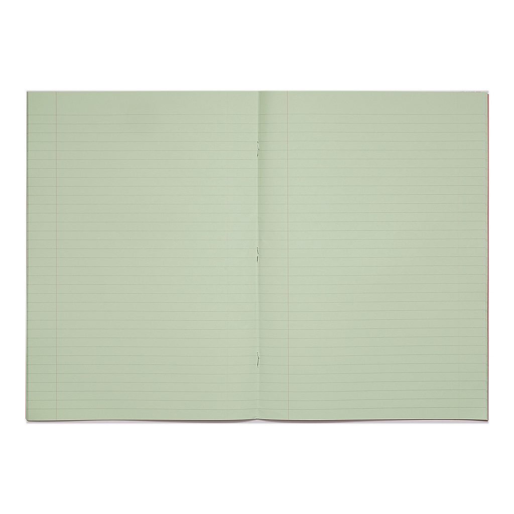 Rhino A4 48 Page Red with Green Tinted Paper 8mm Lined with Margin Exercise Book