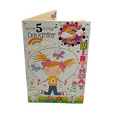 To Daughter Age 5 Girl Skipping Juvenile Birthday Card With Badge