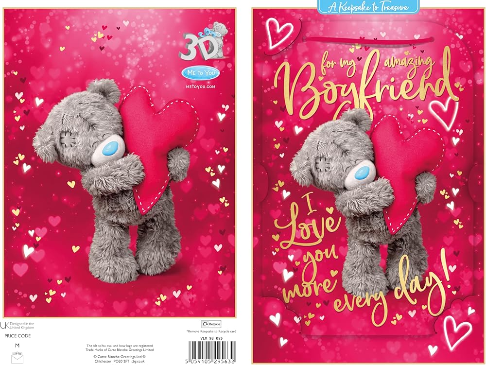 Bear Holding Red Heart Boyfriend Keepsake 3D Valentine's Day Card {DC}