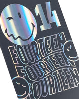 14th Birthday Card Smiley Silver Foil Design 