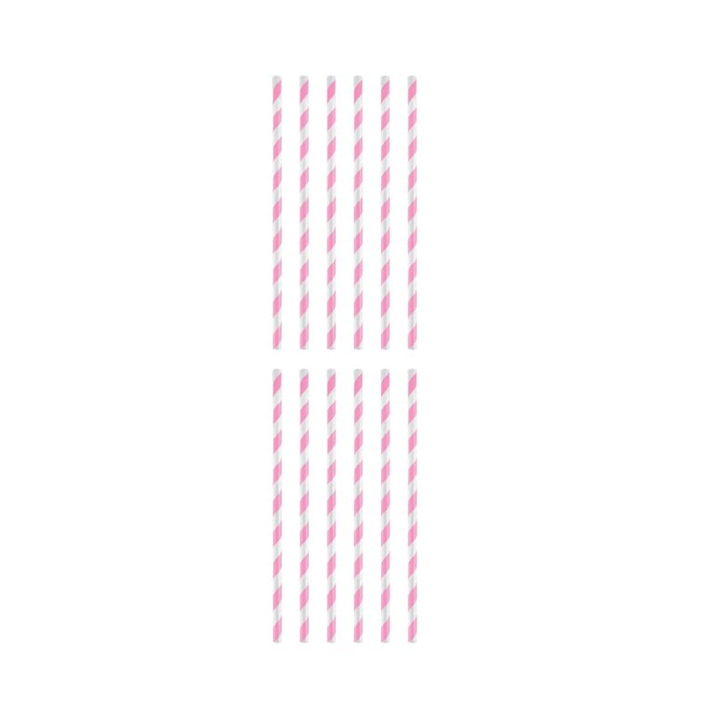 Pack of 12 Pink And White Striped Paper Straws {DC}