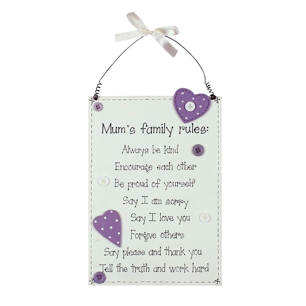 Mum's Family Rules Petty Wooden Hanging Plaque Mother's Day Gift Mum