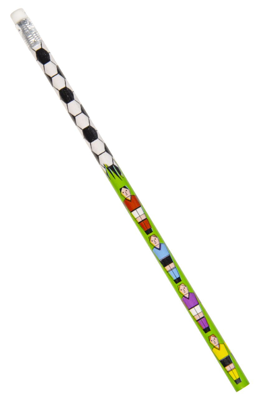 Pack of 12 Coloured Football Design Pencils with Eraser