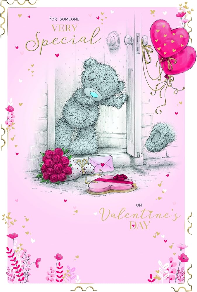 Bear At Door With Gifts Someone Very Special Valentine's Day Card {DC}