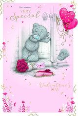 Bear At Door With Gifts Someone Very Special Valentine's Day Card {DC}