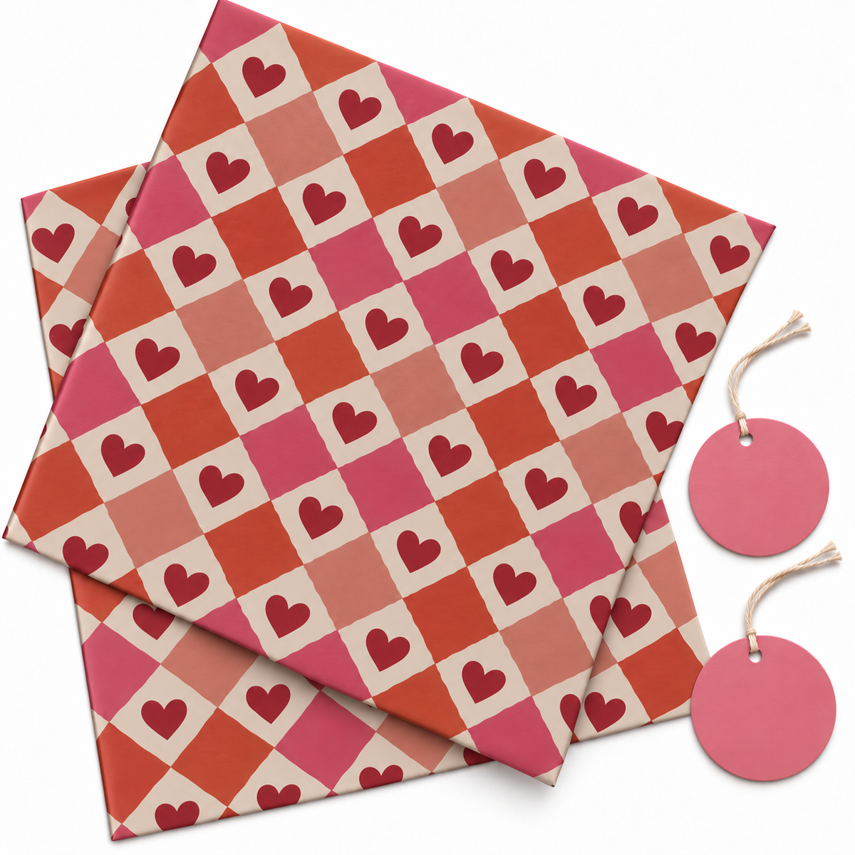 Pack of 2 Valentine Mosaic Design 50 x 70 cm Gift Wrap Sheets with 2 Tags - Valentine’s Mother's Day Birthdays Everyday Celebrations