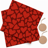 Pack of 2 Scarlet Hearts Design 50 x 70 cm Gift Wrap Sheets with 2 Tags - Valentine’s Day Christmas Romantic Occasions Birthdays