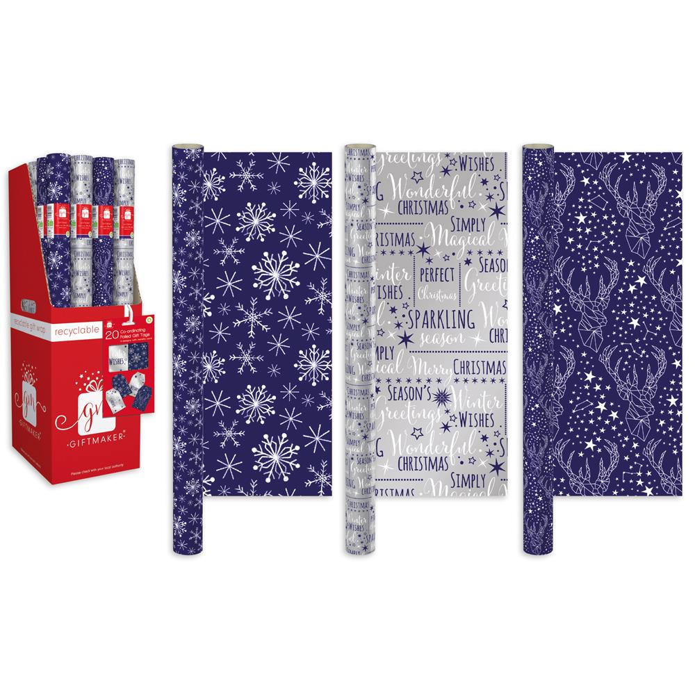 4m Midnight Blue Christmas Gift Wrapping Paper {DC}