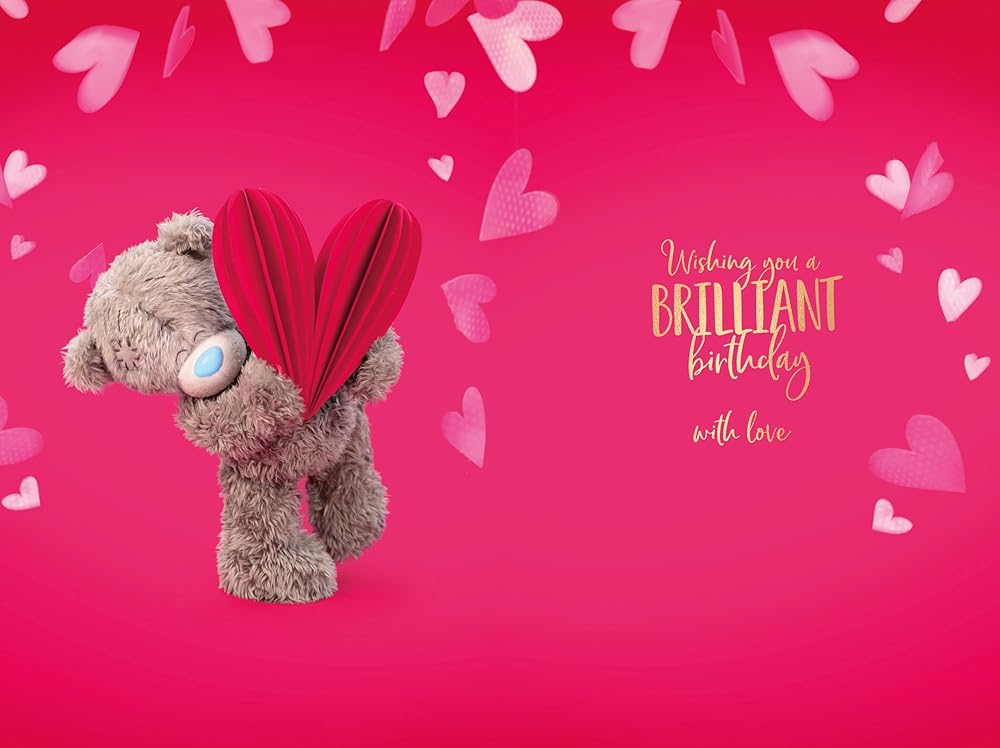 Bear Holding Paper Heart Wonderful Boyfriend Luxury 3D Birthday Card