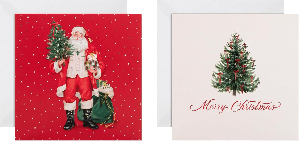 Tree and Santa Designs Pack of 10 in 2 Designs Christmas Cards