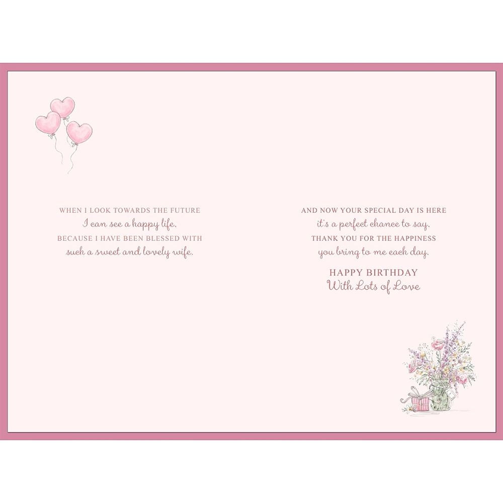 Wife Birthday Card Floral Jar with Balloons Design