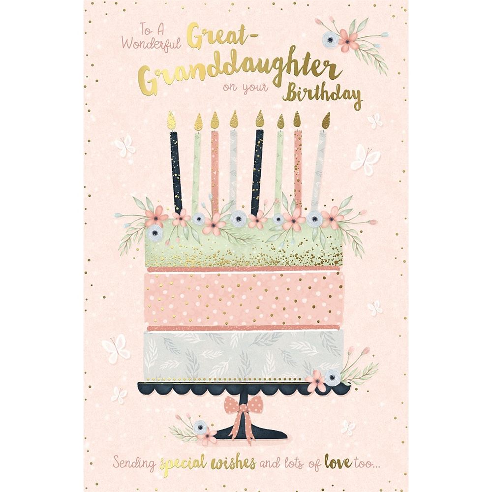 Floral Design with Birthday Cake Great Granddaughter Birthday Card