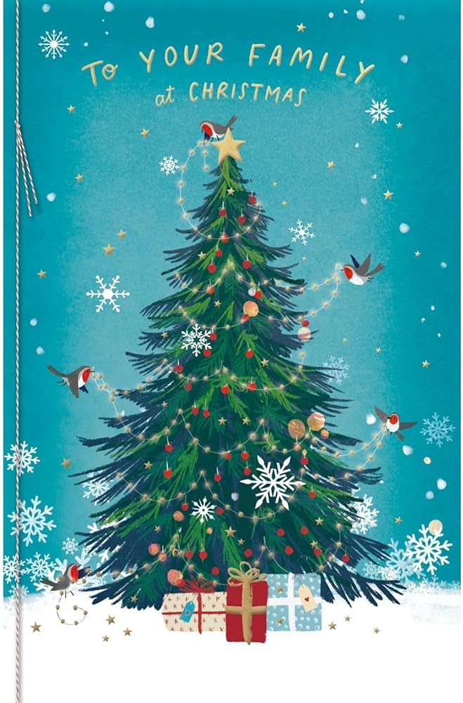 Artistic Robins Decorating The Tree Design To Your Family Christmas Card